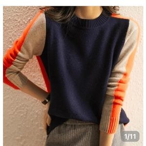 Ryabe Navy and Orange Retro Stripe Sweater